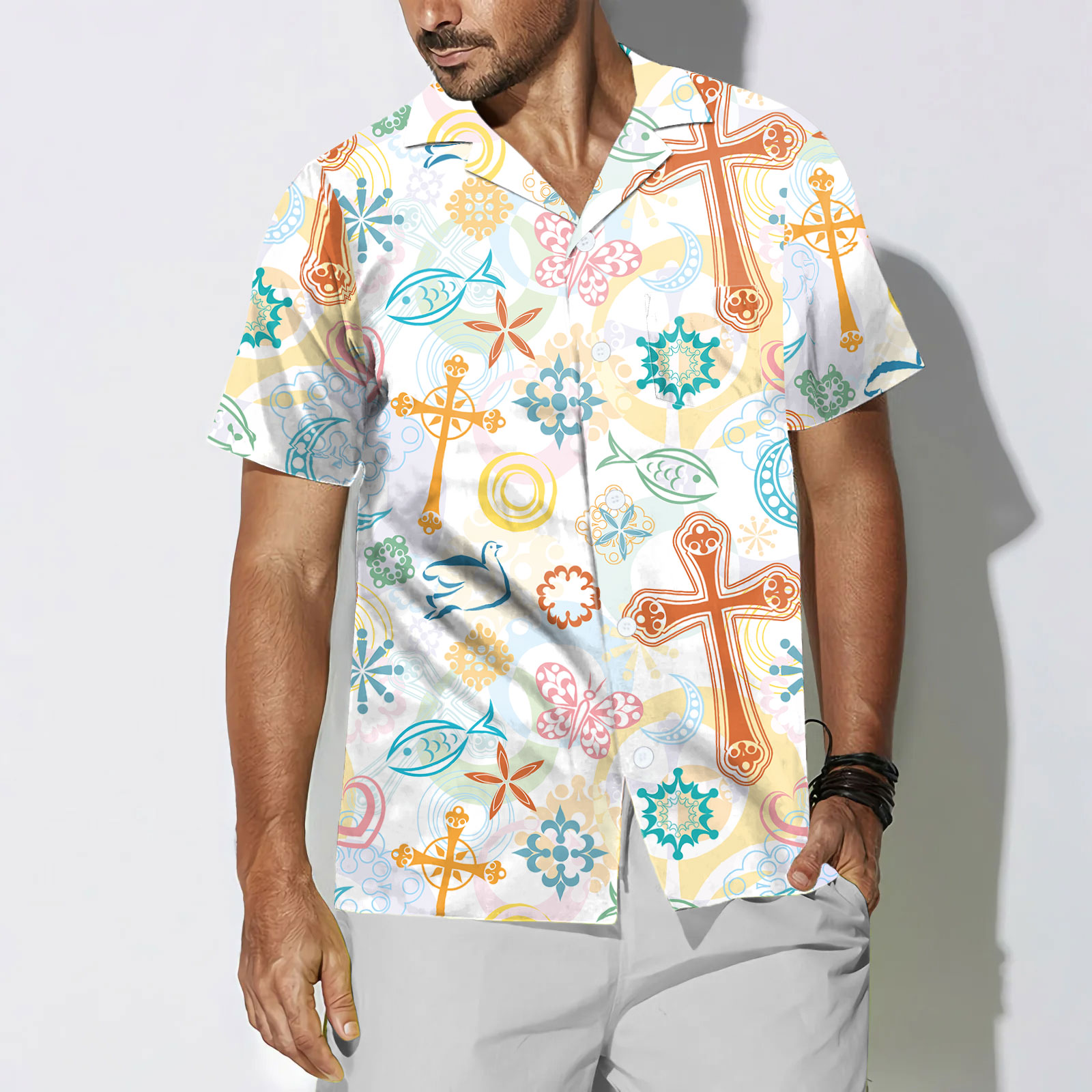 Cross Fish Dove Christian Hawaiian Shirt